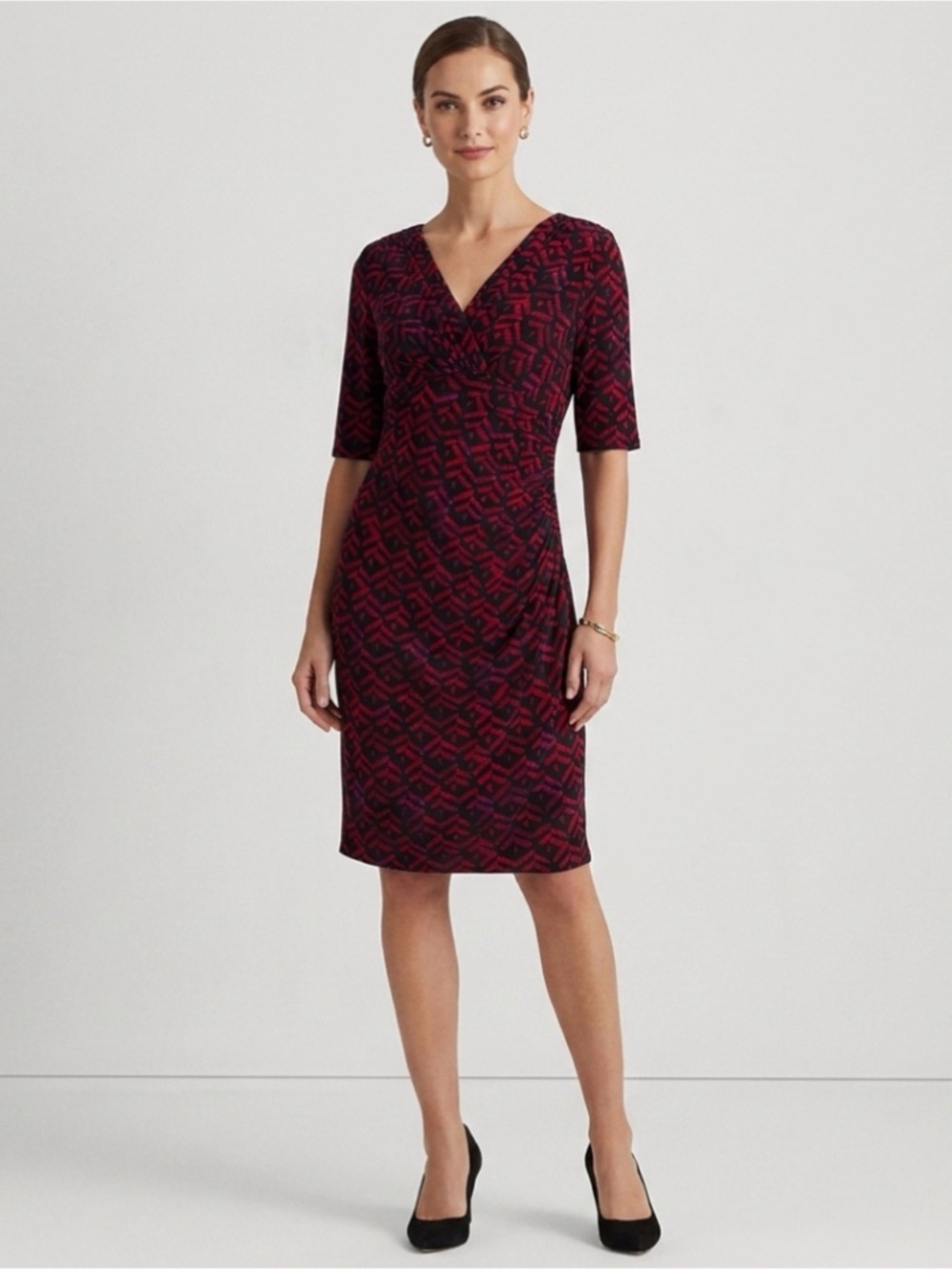 Lauren Ralph Lauren V-neck Wrap Dress Christmas Holiday Vibe Size 14